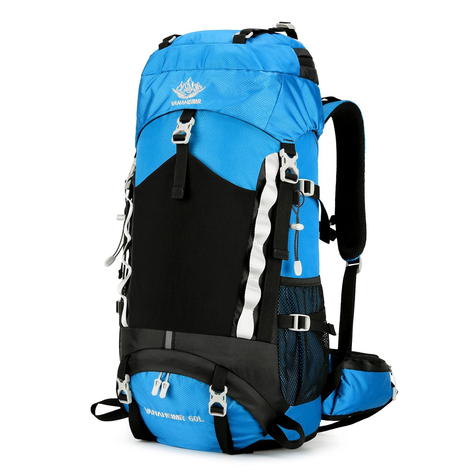 60L Waterproof Hiking Backpack Camping Travel Daypack with Rain Cover for Camping Hiking Travel sky blue
