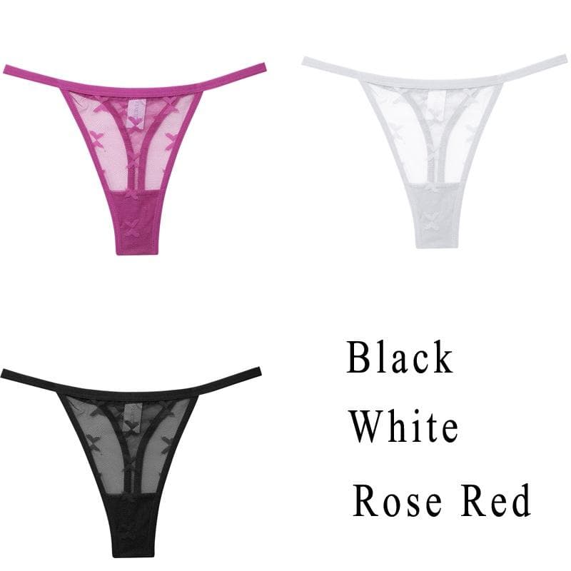 3PCS/Set Lace Sexy G-string Panties Women Thongs Low-Waist Femme Underpants Mesh Transparent Lingerie Set XL