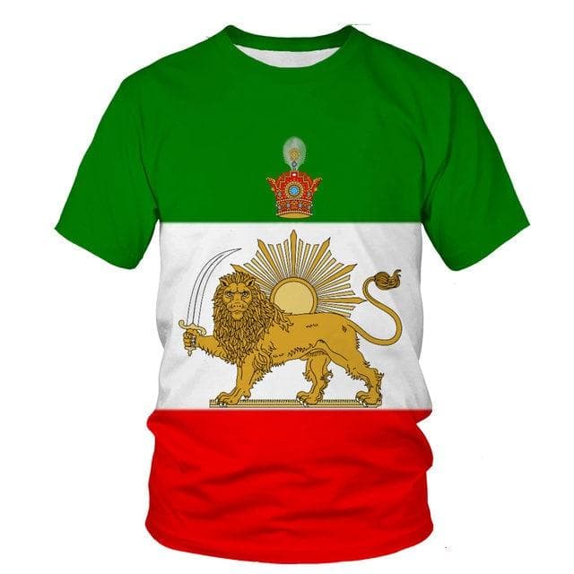 New Fashion Men Persia Flag 3D Print T Shirt Casual Top Short Sleeve Printed O Neck T-Shirt L green
