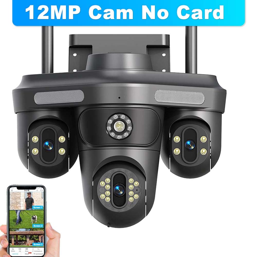 6K 12MP WiFi IP Camera Outdoor Three lens Panoramic View PTZ IP Cam Motion Detection Security Protection CCTV Video Surveillance 12MP Camera