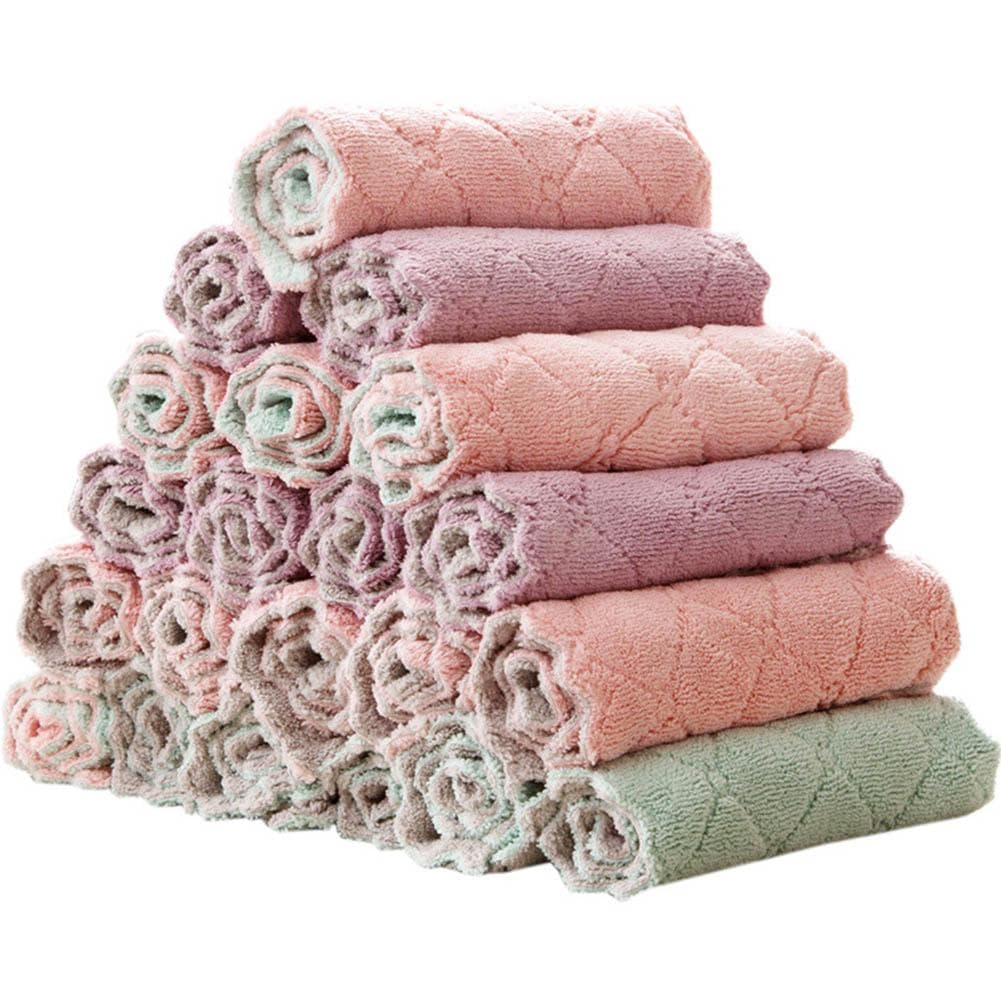 2/5/10/20 Pcs Random Color Coral Fleece Absorbent Hand Towel Clean Cloth Sink Wipe Non Stick Oil