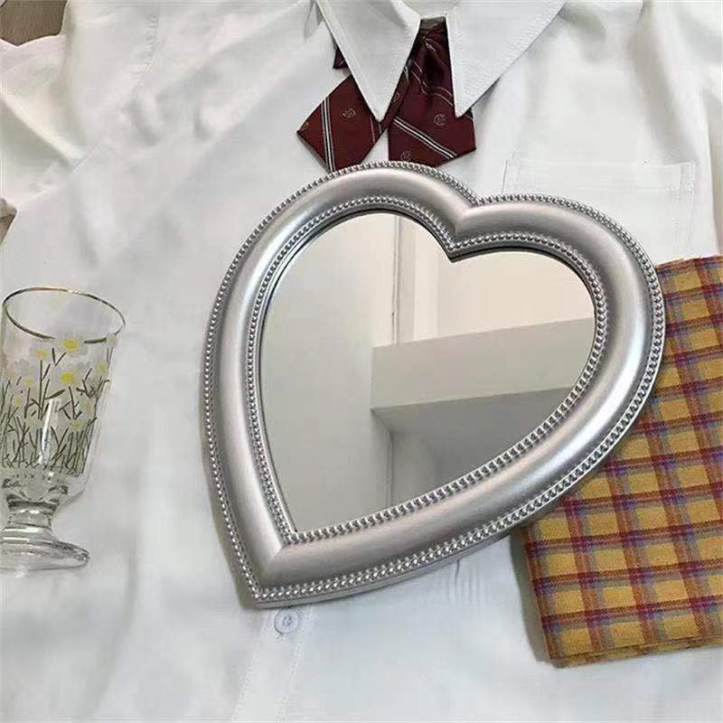 Heart Mirror Cosmetic Mirror Decorative Mirror Girl Heart Student Dormitory Mirror Home Decor Living Room Decoration Wall Decor silver