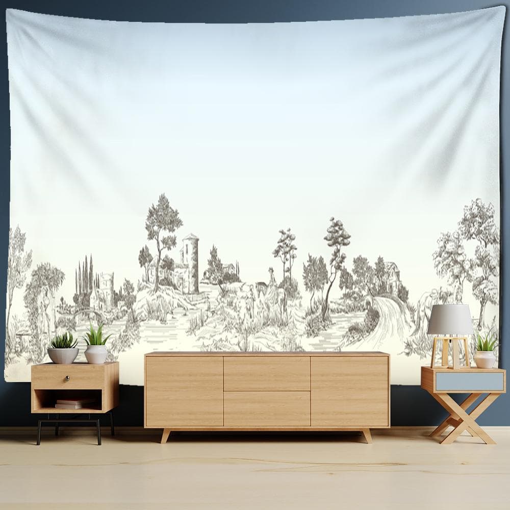 European Retro Mural Tapestry Wall Hanging Psychedelic Mattress Polyester Simple Decor Background Fabric 95x70cm
