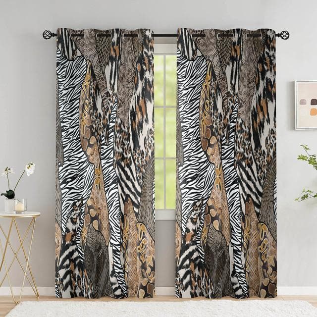 Animal Leopard Print Curtains Wild Animals Blackout Window Curtain Drapes Bedroom Kitchen Home Decor High Shading (70 %-90 %) W66 X H160cm X 2