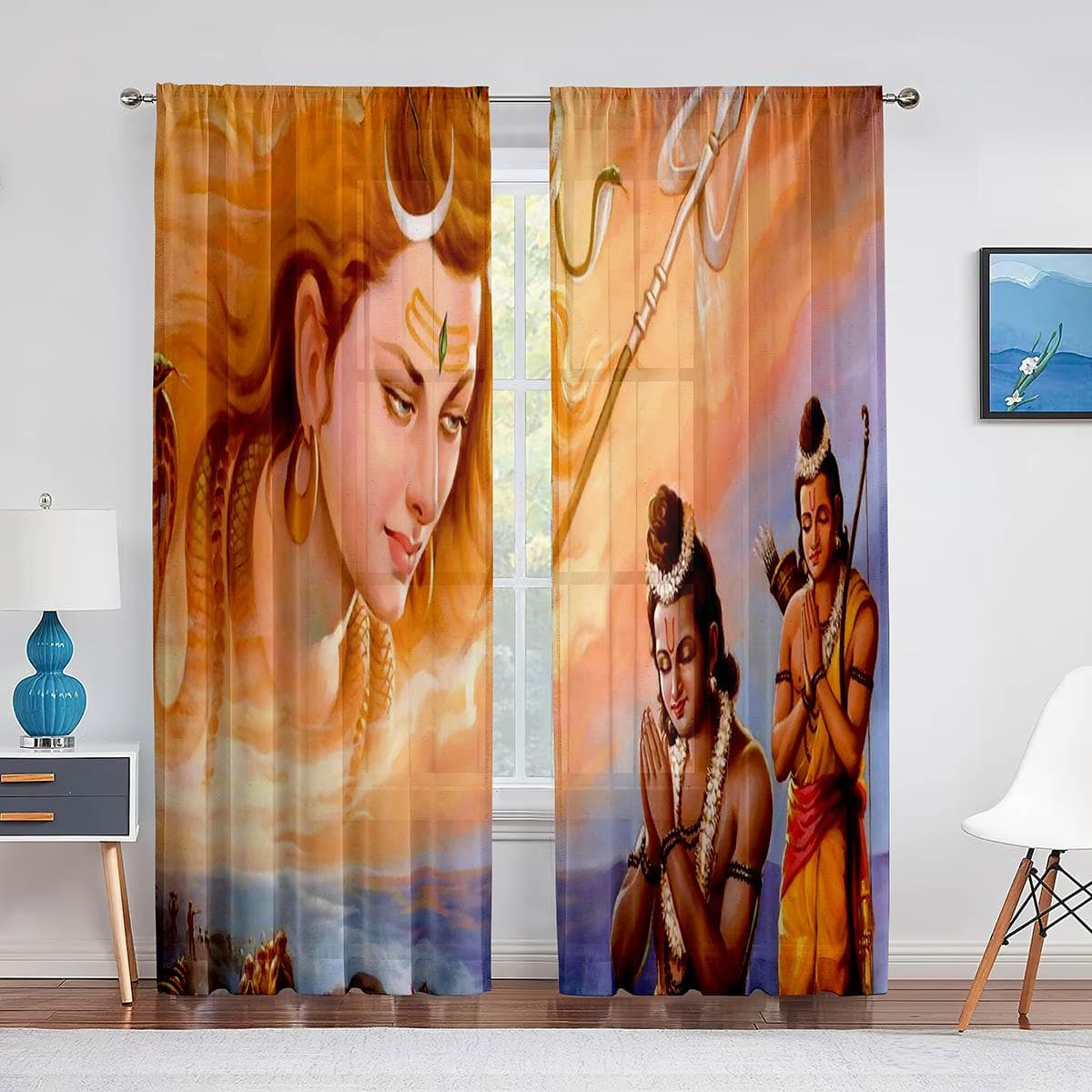 Lord Vishnu on Cloud Tulle Curtains Indian Hindu God Goddess Window Sheer Voile Curtain for Living Room Bedroom Kitchen Decor 1 PCS W100XH250cm&Grommet Top