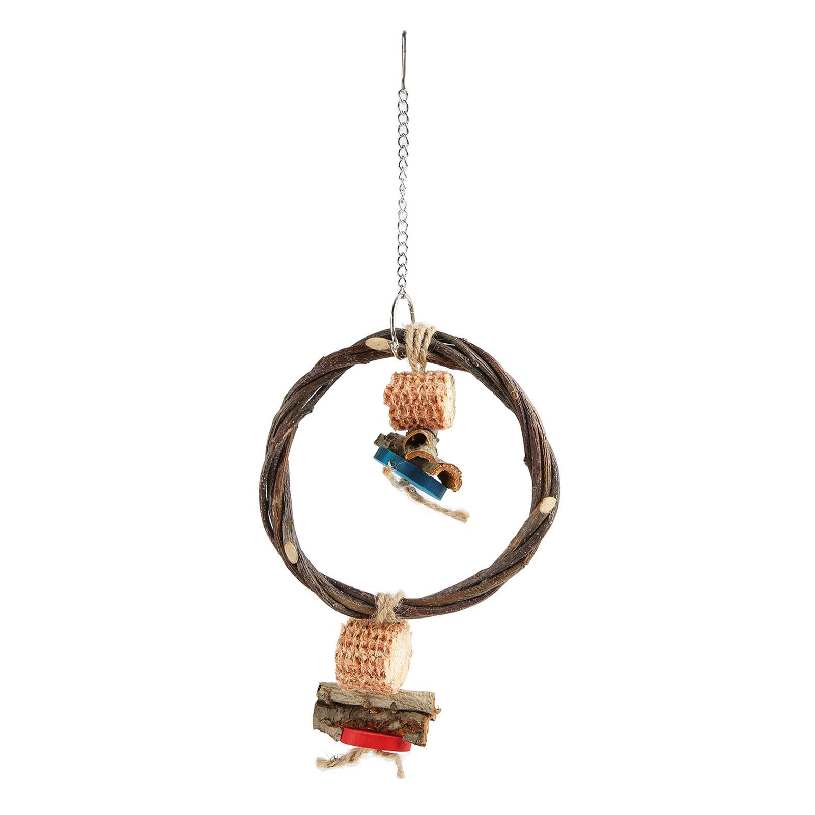 Wooden Bird Swing Perch Branch Woven Ring Colorful Food Colouring Parrot Hanging Swing Toy for S
