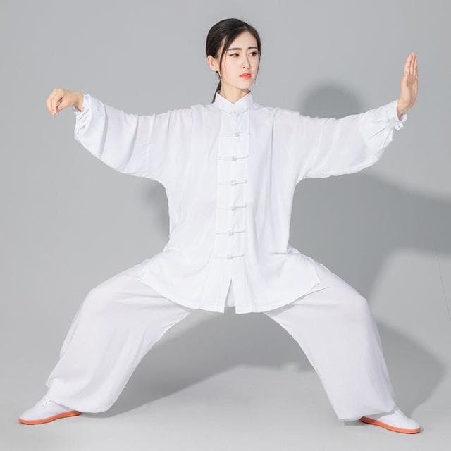 Women's Men's Soft Cotton Line Tai chi Suit Kung fu Wushu Martial Arts Uniform Wing Chun Jacket Pants M white