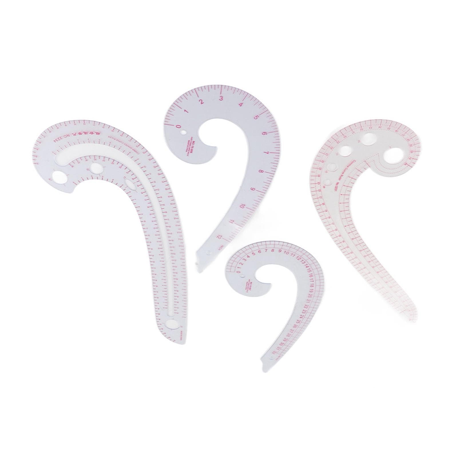 4Pcs Comma Curve Ruler Multifunction Combination Sewing Trimming Drawing Dressmaking Yardstick