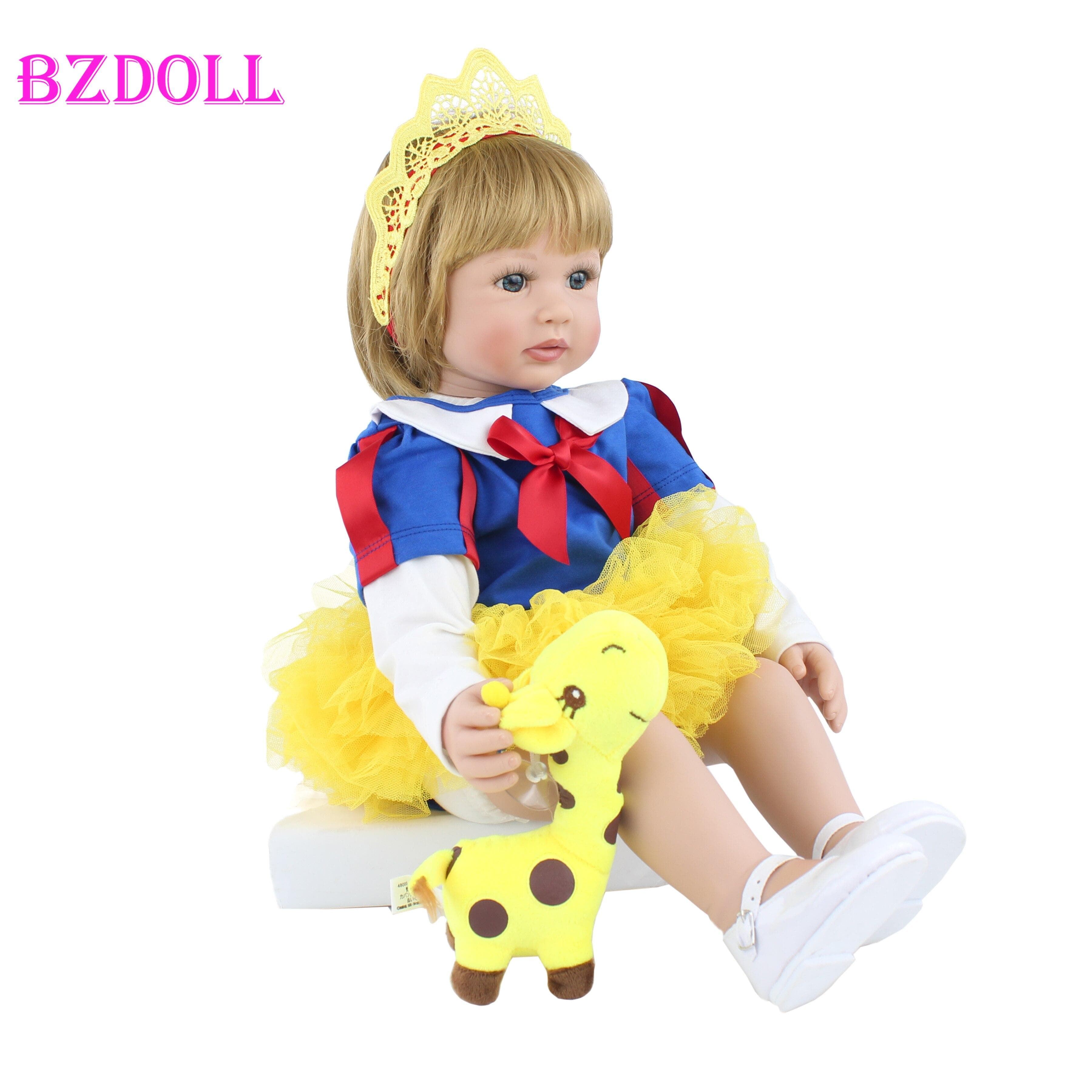BZDOLL 60cm Silicone Reborn Girl Doll with Blonde Hair Vinyl Toddler Princess Babies Realistic High-end Collection Dress Up Toy 60cm Doll, Blue eyes