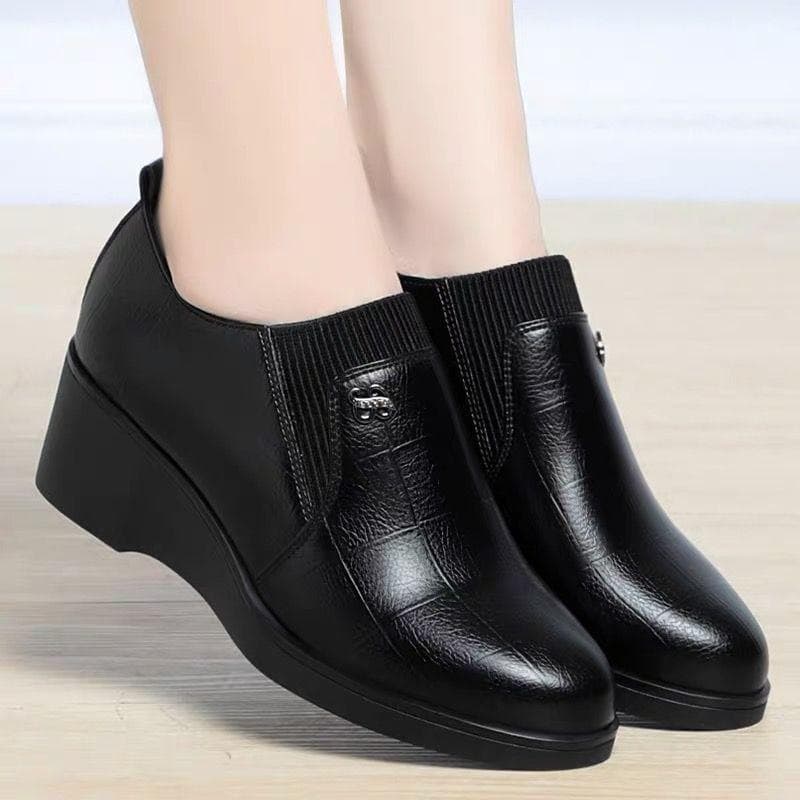 Slope Order Shoes for Women, Autumn and Middle-aged Shoes, Mid Heeled Leather Shoes, Soft Soled Shoes, Comfortable Women's Shoes 36