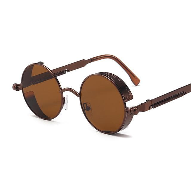 Classic Gothic Steampunk Sunglasses Men Women Vintage Round Metal Frame Sun Glasses coffee