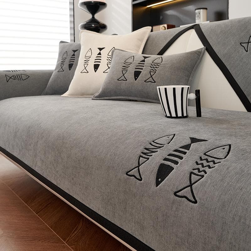 Universal Chenille Sofa Cover Embroidery Sofa Cushion Solid Color New Couch Cover Non-slip Armrest Towel Pillowcase Four Seasons 70x70cm 1pcs