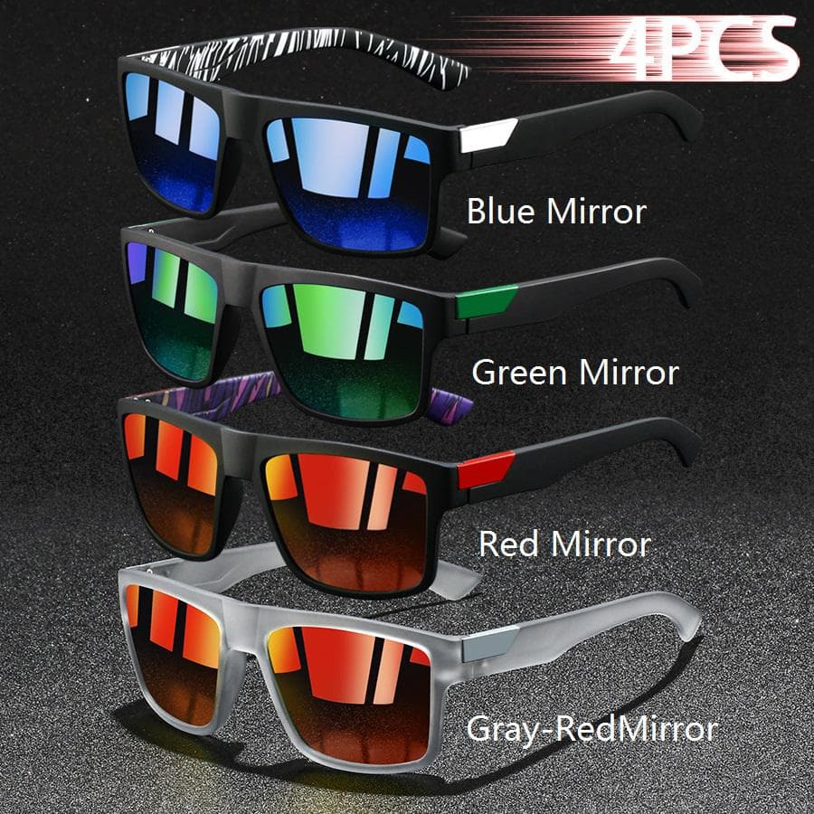 4 PCS Vintage Square Sunglasses Men Luxury Designer Sun Glasses Anti Glare Retro UV400 Eyewear for Fishing Driving