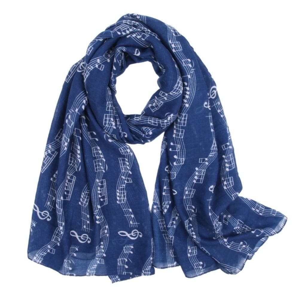 180*80cm Musical Note Print Scarf Colorful Musical Note Floral Wrap Ladies navy blue