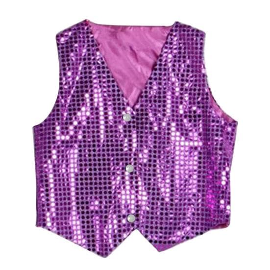 Boys Girls Sequined Vest Waistcoat Hip-hop Dance Party Street Show Costume Height 160cm purple