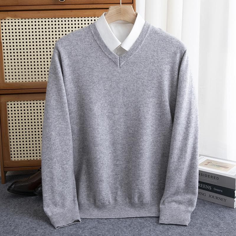 Men Merino Wool Sweater V-Neck Pullover Autumn Winter Cashmere Warm Solid Knitwear Clothes Business Bottoming Soft Tops L