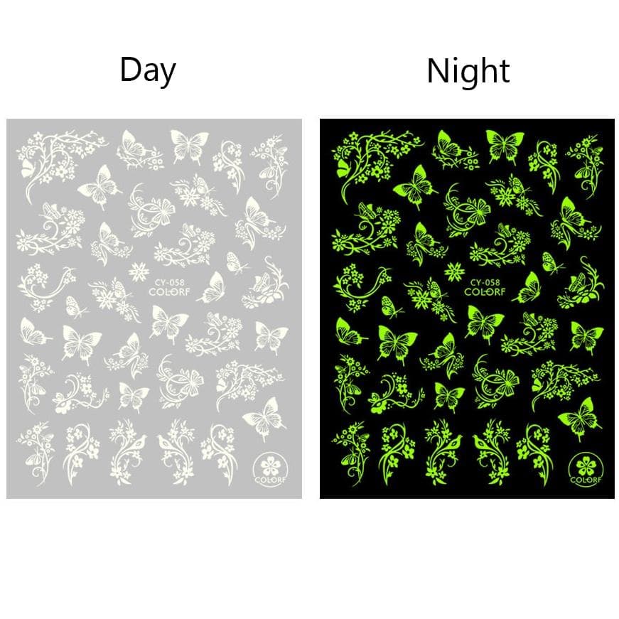 1 Sheet Glow In The Dark Fairy Butterfly 3D Waterproof Nail Stickers Decals DIY Manicure Decoration