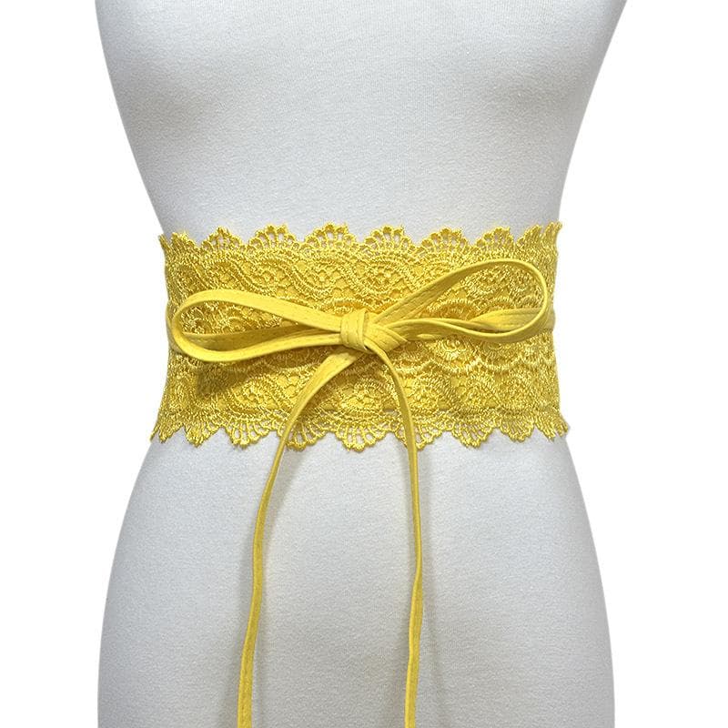 Women's Faux Leather Wrap Around Obi Style Waist Band Belt Lace Belt None yellow