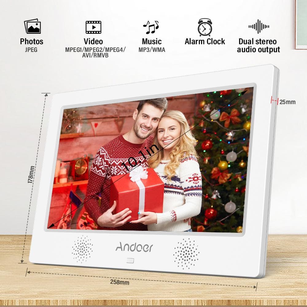 Andoer 10.1 Inch Digital Photo Picture Frame 1024*600 Resolution TFT-LED Screen Support EU Plug white