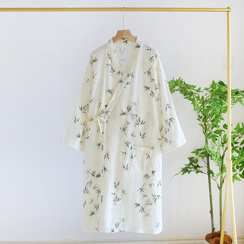 Spring and summer new 100% cotton crepe ladies bathrobe thin soft comfortable nightgown home pajamas women M