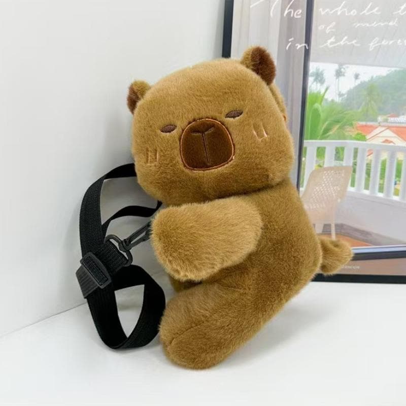Kawaii Capybara Plush Crossbody Bag Soft Toy Shoulder Bag Capibara Fluffy Backpack Outdoor Christmas Birthday Gift Room Decor