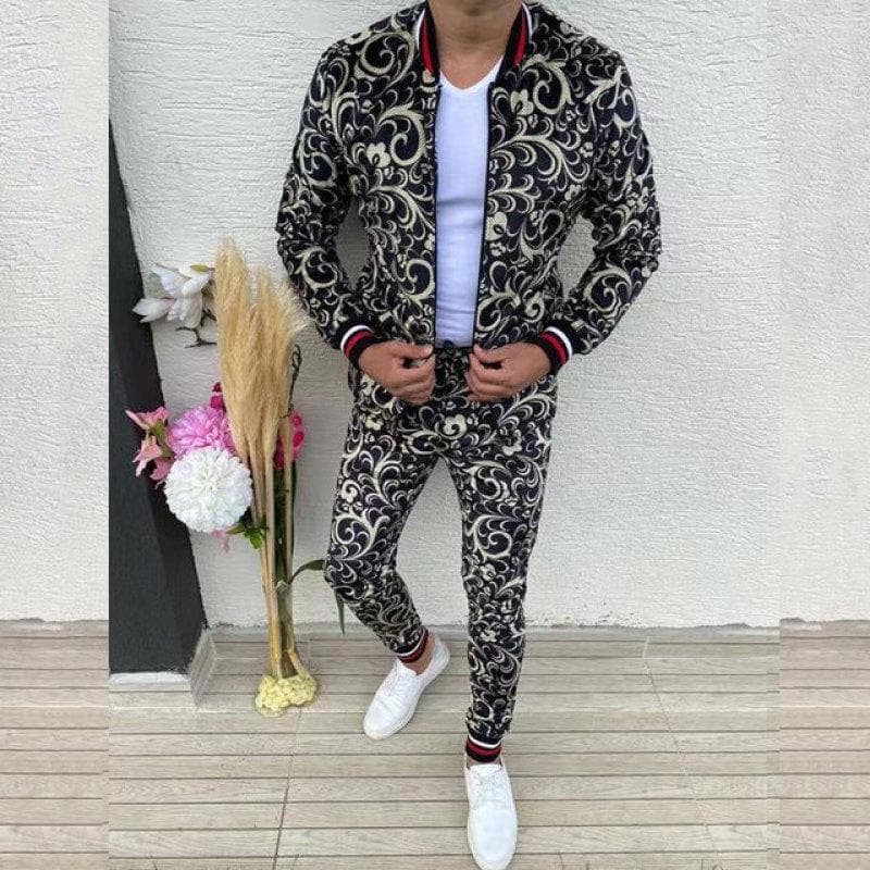 2024 Male Spring Autumn 3D Plaid Jacket Male Suit Casual Clothing Man Sets+Pants 2 Piece Sets Fashion Men's Tracksuit Sportswear XL