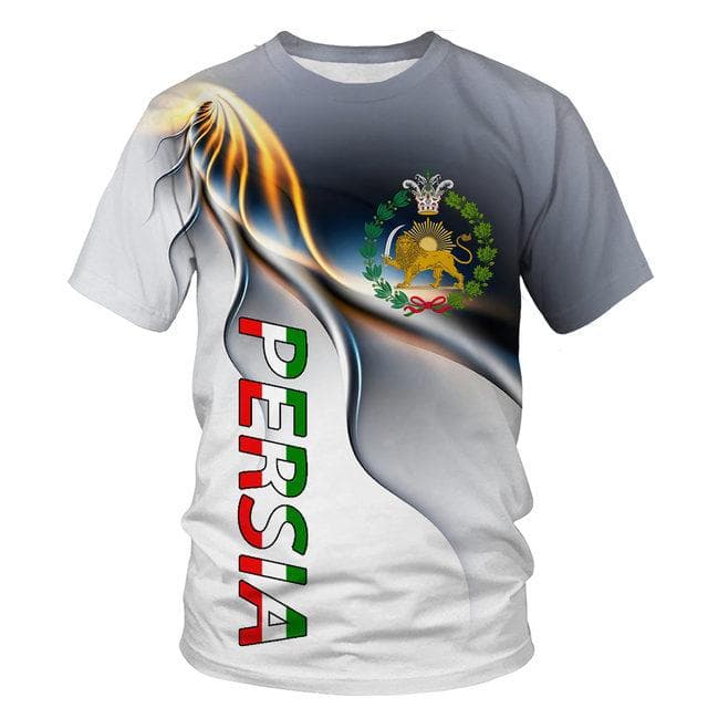 New Fashion Men Persia Flag 3D Print T Shirt Casual Top Short Sleeve Printed O Neck T-Shirt XS beige