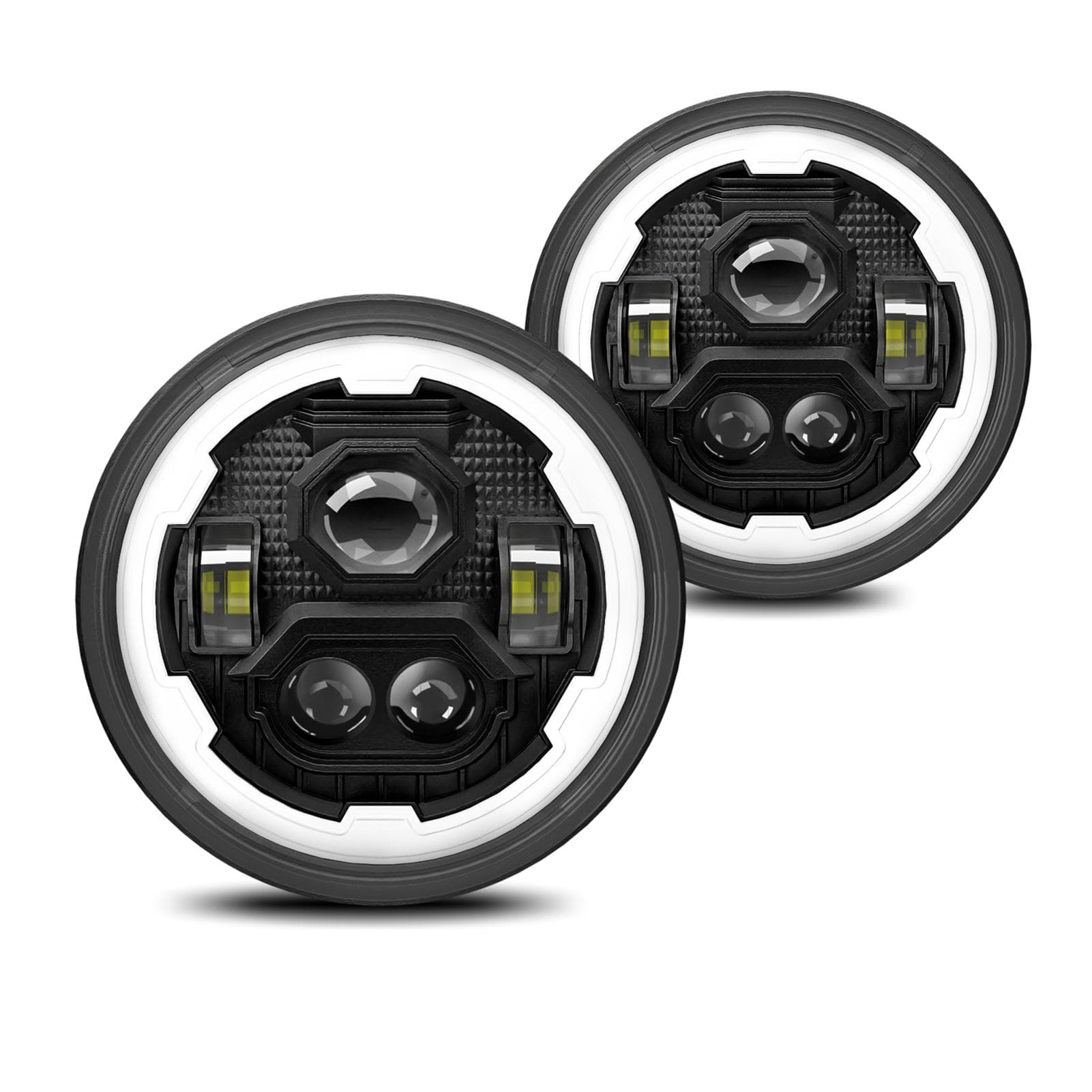 7 Inch LED Headlight Round Headlight with HiLo Beam, DRL and Amber Turn Signal for Cars 2 Pack black