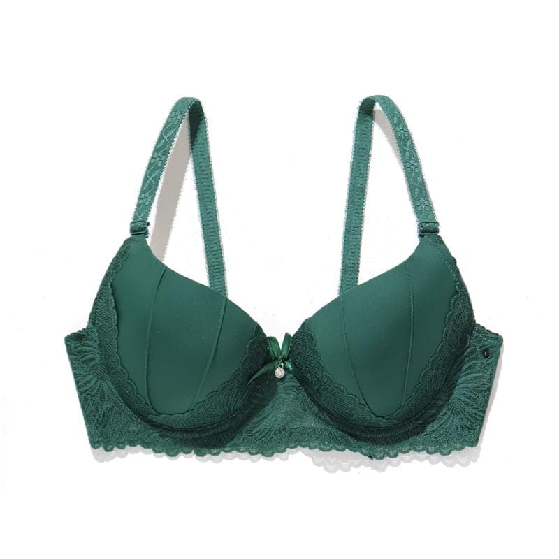 Contrast Lace Push Up Bra Comfy and Breathable Full Coverage Everyday Underwear Women's Lingerie B Cup Bras 36B green
