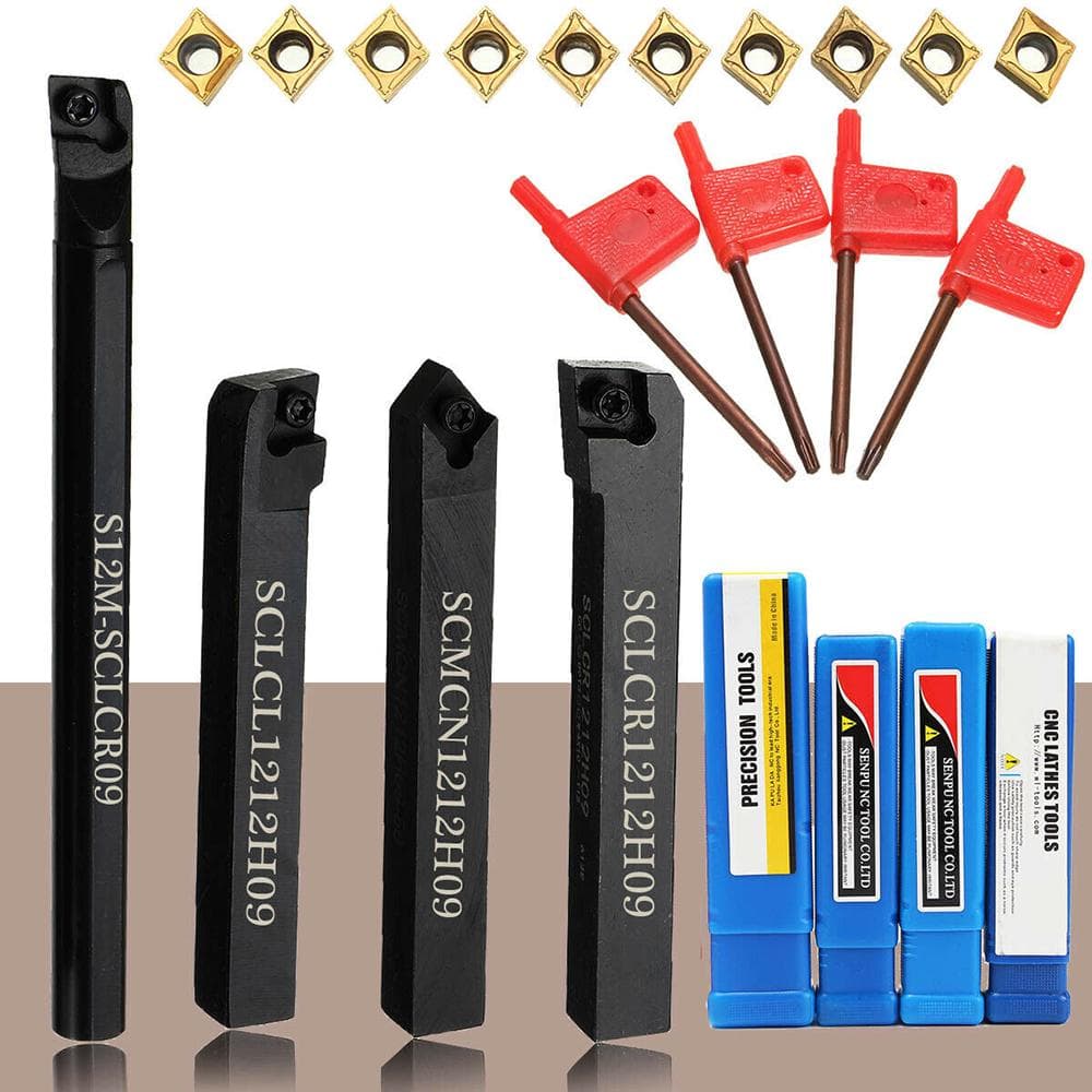 4PCS Lathe Turning Tool Holder + CCMT09T304 Carbide Inserts + T15 Wrench multicolour
