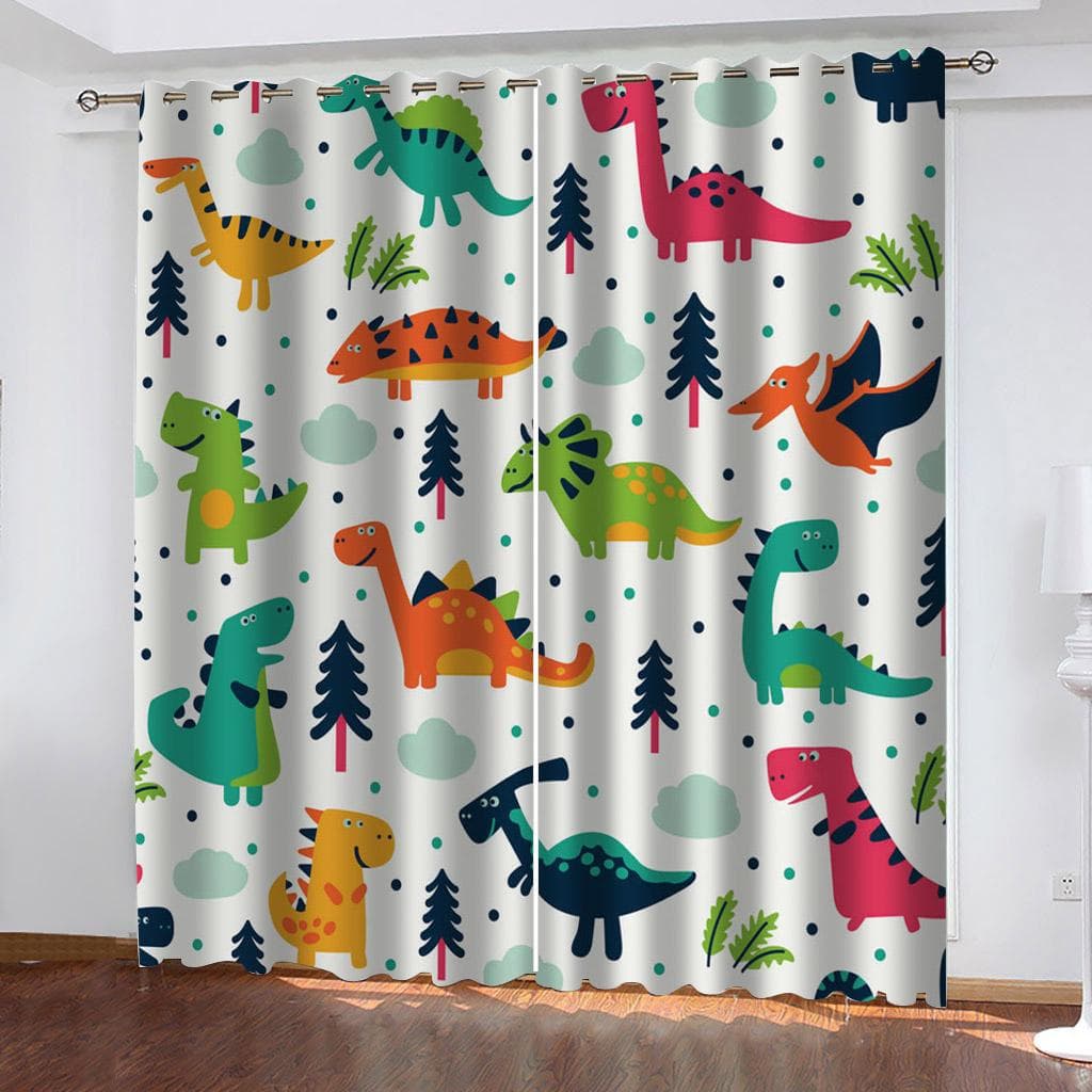 Cartoon Dinosaur Curtains For Children's Bedroom Drapes Window Curtains For Living Room Bedroom Blinds Kids Room Home Decor 100W160H(CM)40x63in&Grommet Top