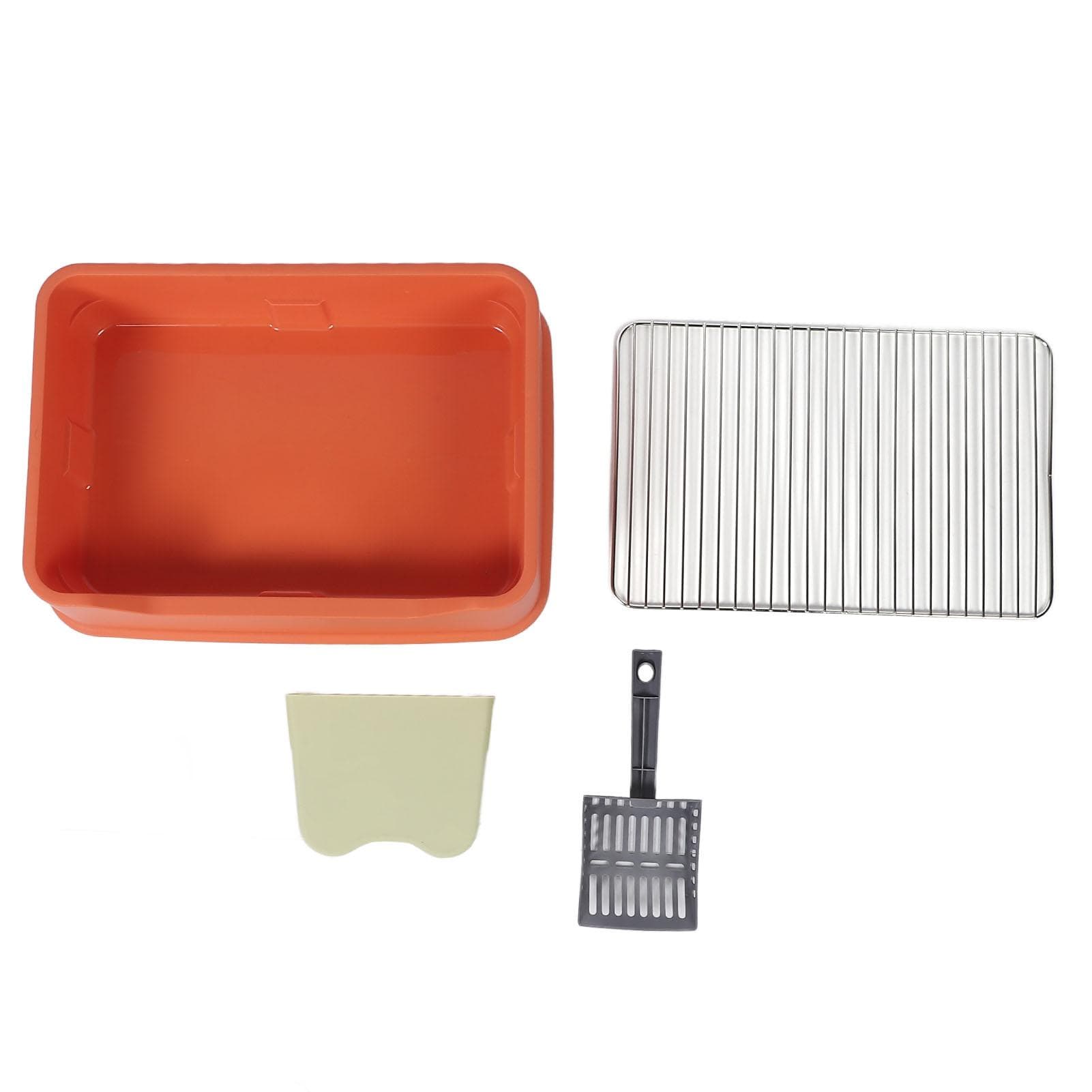 Cat Litter Box with Baffle Stainless Steel Rack Anti Splashing Stylish Look Kitty Litter Box Cat orange