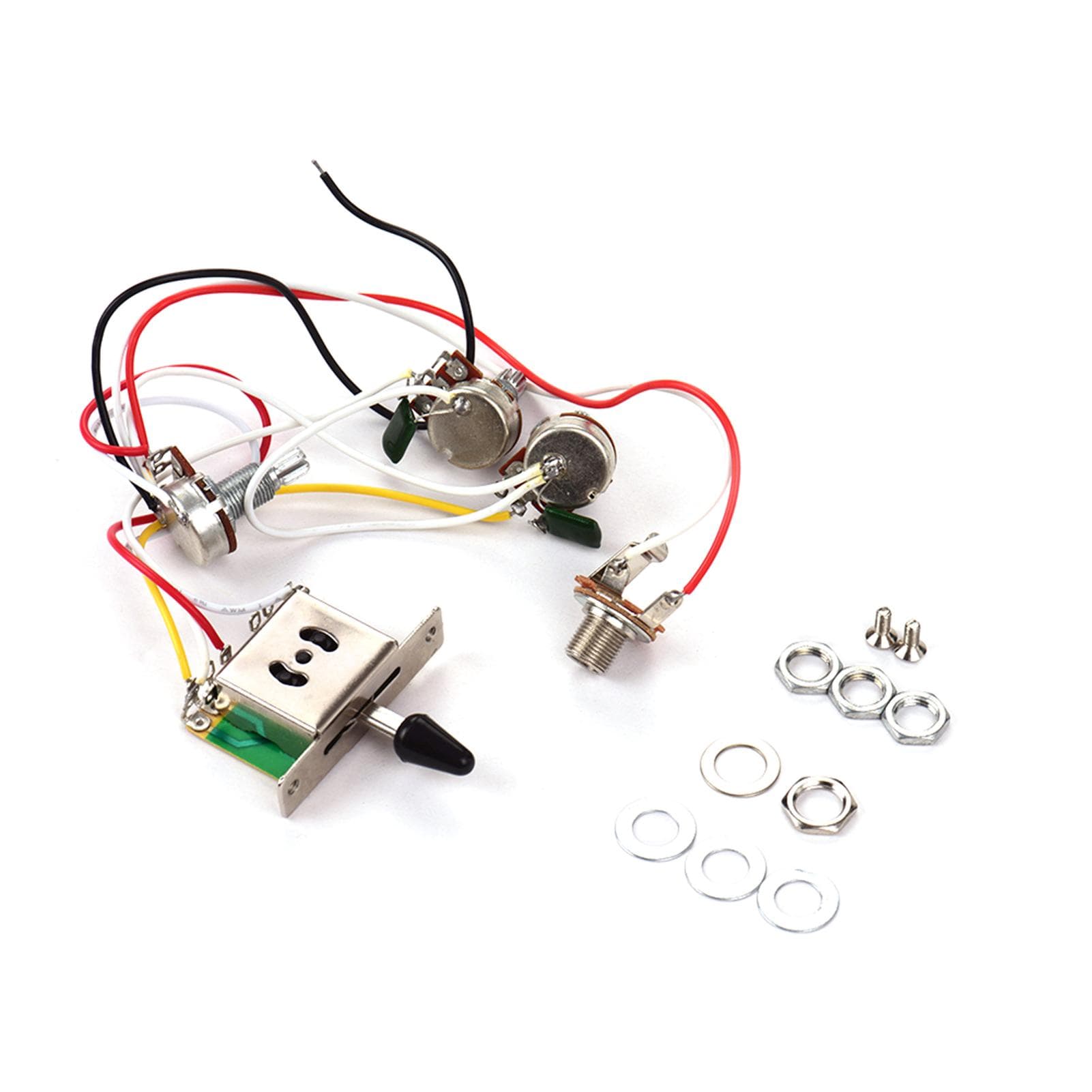 Electric Guitar Wiring Harness Kit Replacement with 1 Volume 2 Tone 1 Jack 500K 5-Way Toggle Switch