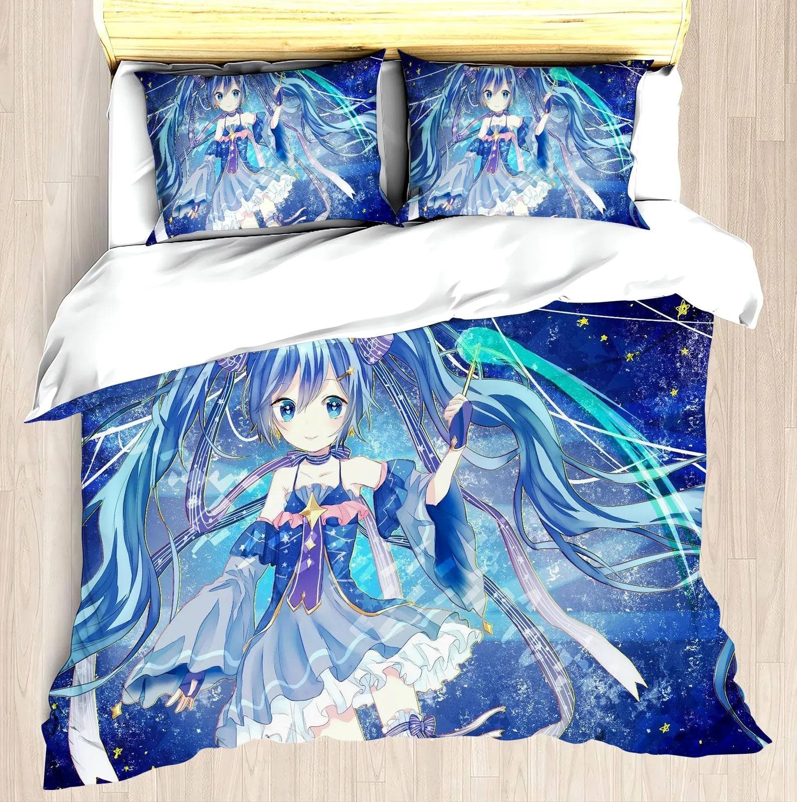 Hatsune Miku Anime 100% Polyester Bedding Set Duvet Cover Set Printed Cartoon Home Decor AU Double(180x210cm)