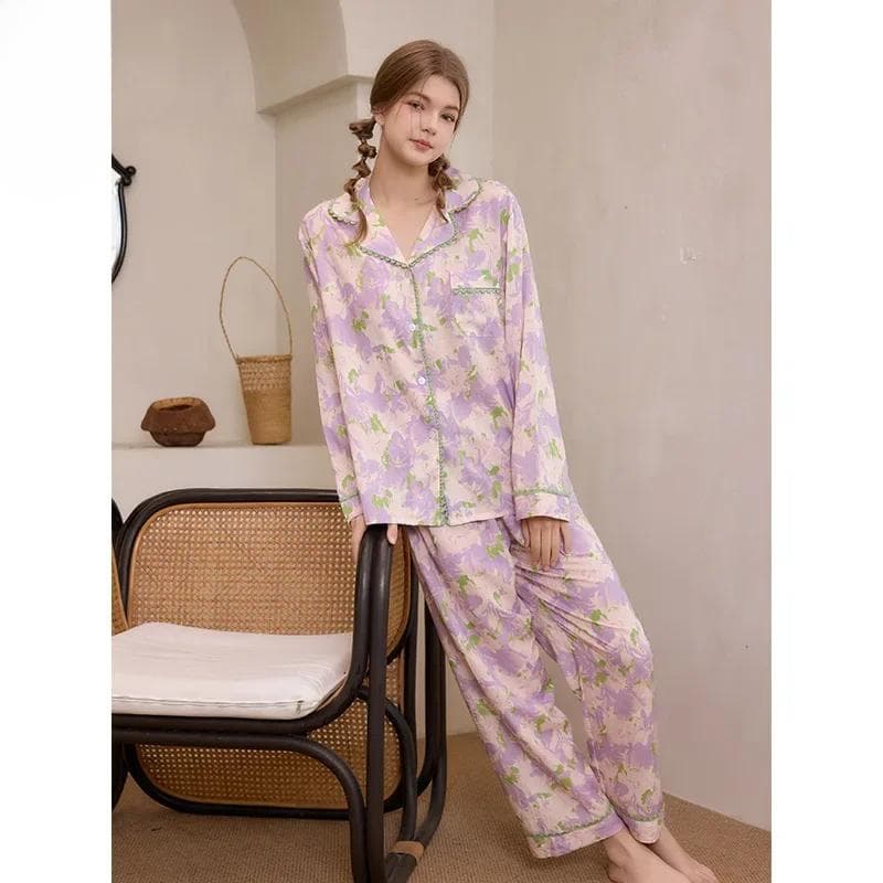 Pajamas, Comfortable Home Clothes, Printed Pajamas, Women's Long-sleeved Suits, Can Be Worn Outside The Pajamas XL