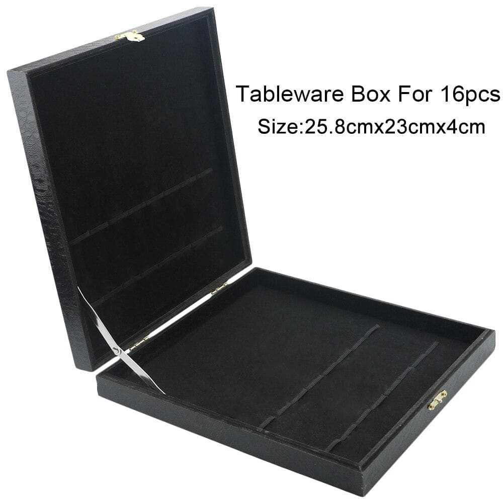 Tableware Box For Dinnerware Set Antioxidative Wooden Gift Box Cutlery Collection Case Gold Black Silver Storage Box for 16pcs black