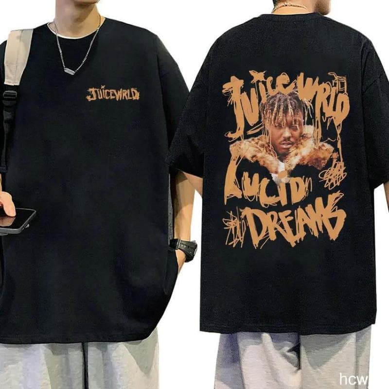 Rapper JUICE WRLD classic short sleeved printed T-shirt L gold/black