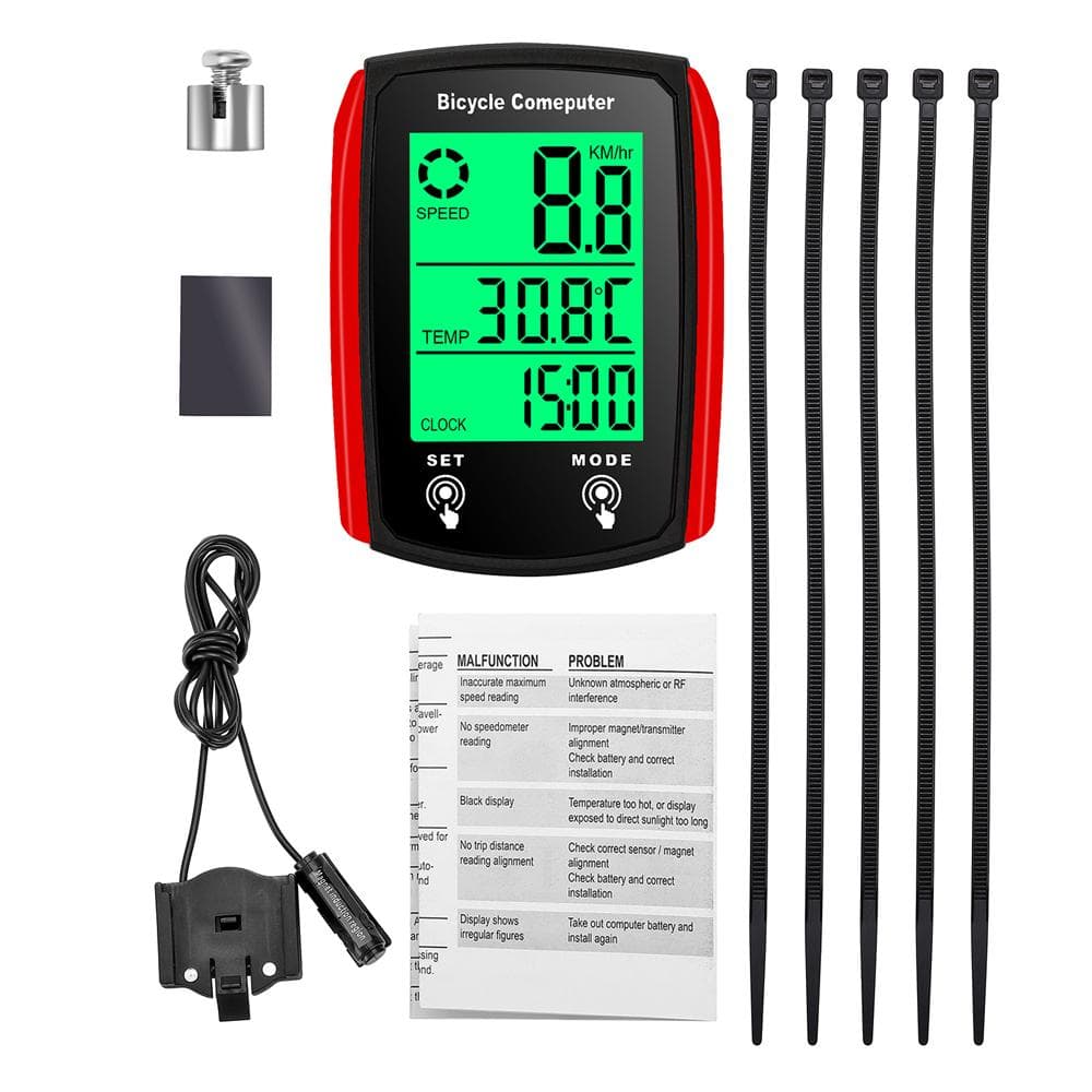 Wired Bike Computer LED Digital Bicycle Speedometer Odometer Touchscreen Cycling Computer black/red