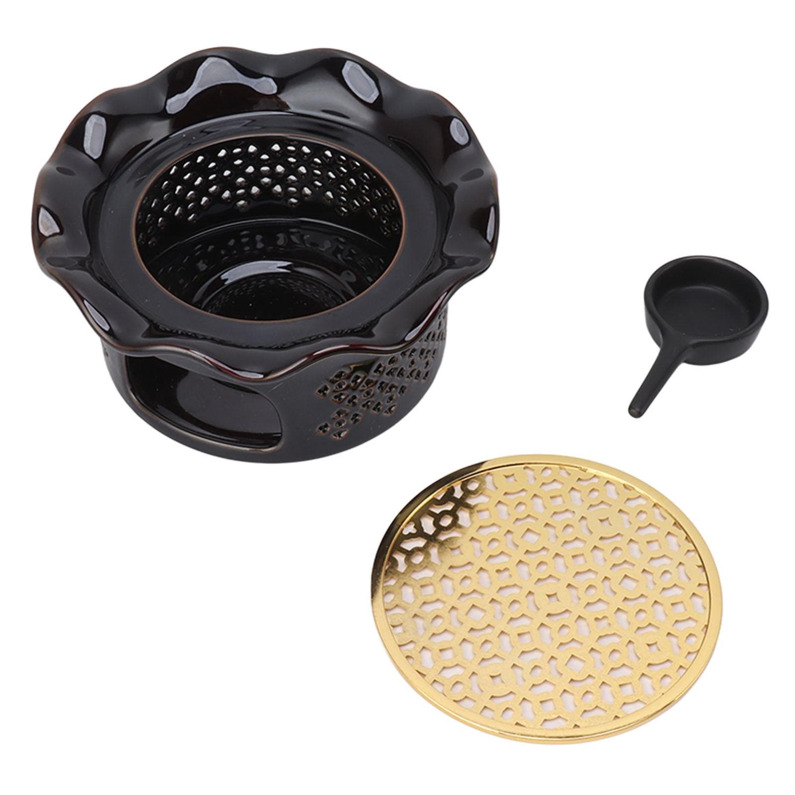 Teapot Warmer Ceramic Alloy Tea Warmer with Tea Light Holder Teapot Mat Hollow Out Flounce Design