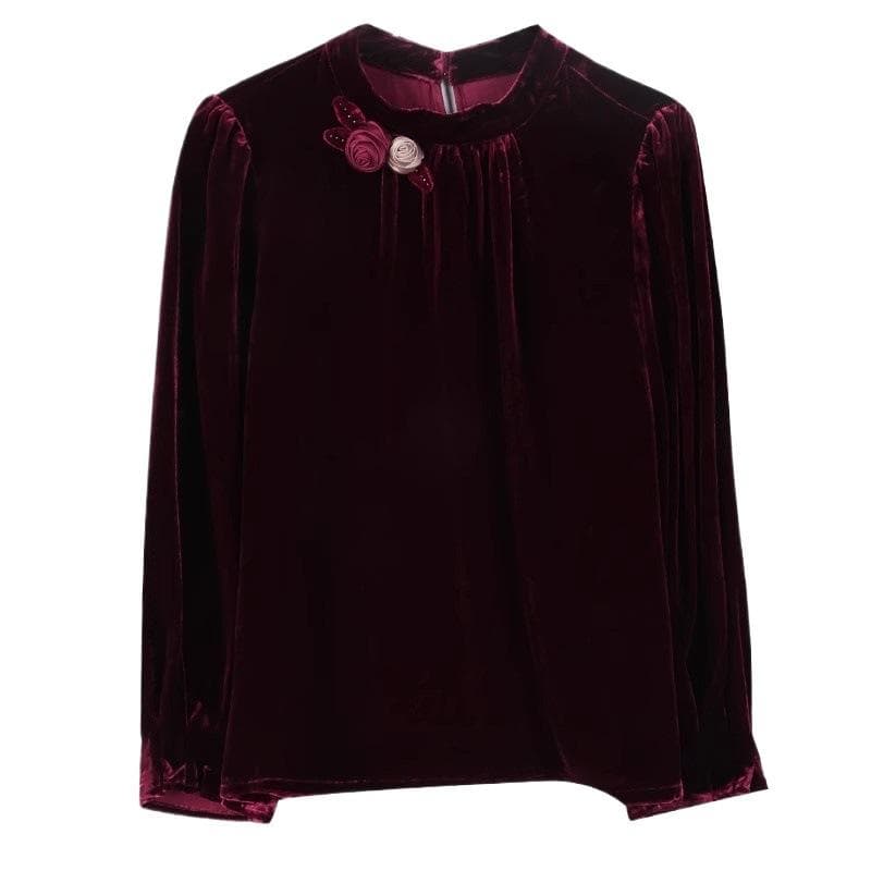 Silk Velvet Top for Women In Autumn New Style Chinese Style Velvet Long-sleeved Temperament Base Shirt 5XL