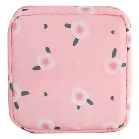 Sanitary Napkin Storage Bag Cartoon Print Inner Pocket Zipper Closure Large Capacity with Wrist Strap Cosmetic Earphone Keys Jewelry Storage