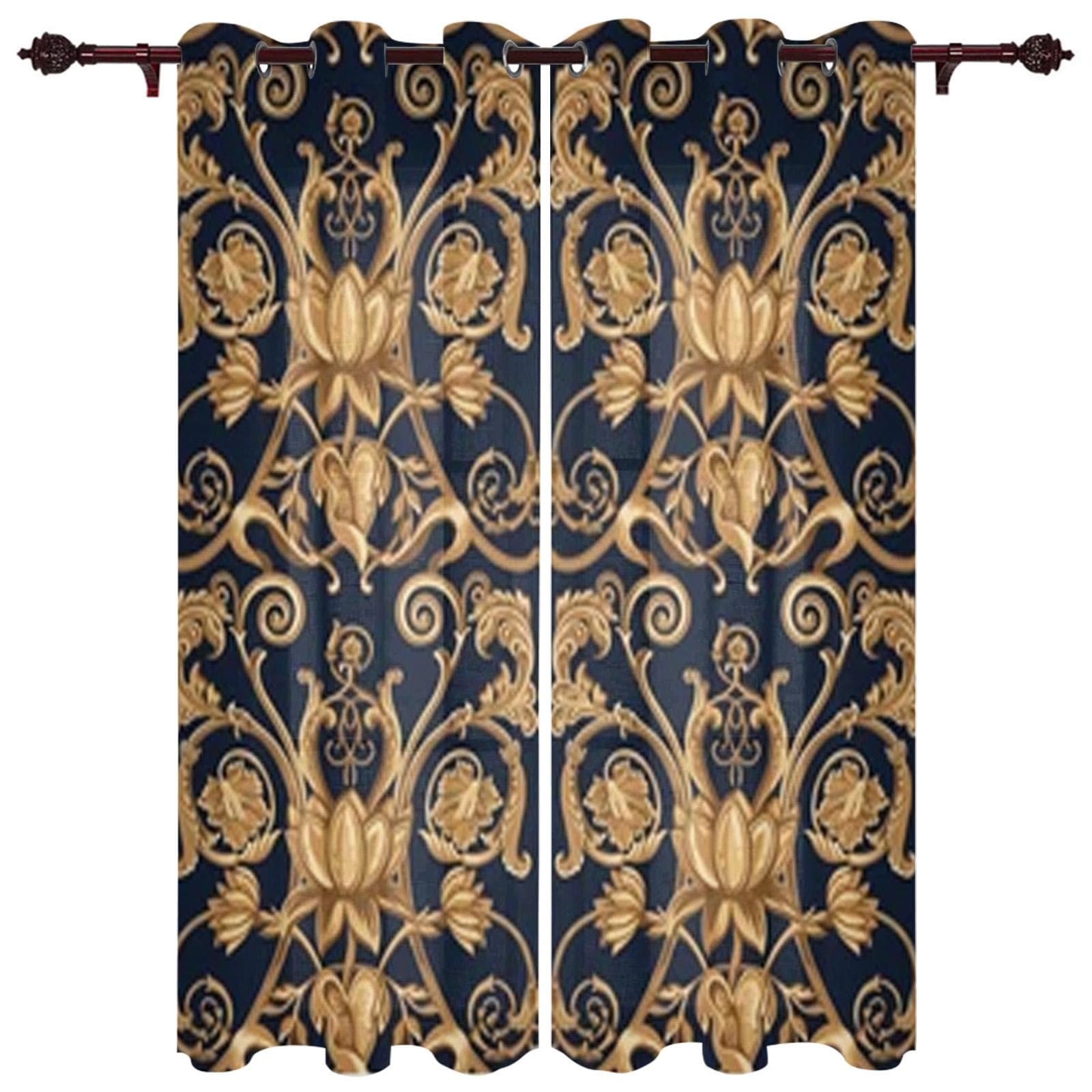 Baroque Golden Flower Leaves Gorgeous  Window Curtains Scenic Curtains for Living Room Decorative Items Living Room 135W x 60H(cm)