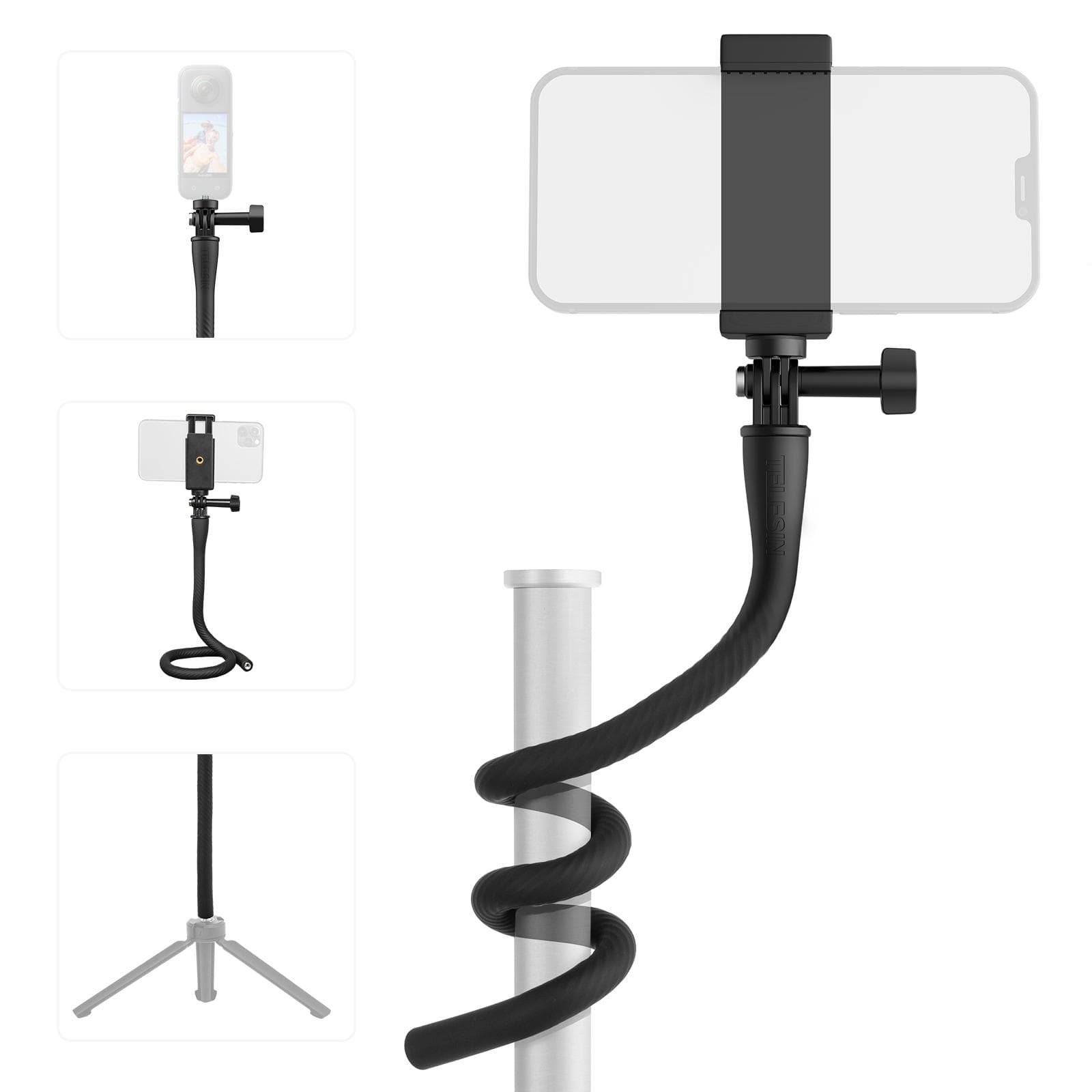 TELESIN TE-FM-003 20.4in Phone Holder Flexible Phone Stand Camera Stand Gooseneck Arm 360 degrees Twistable black