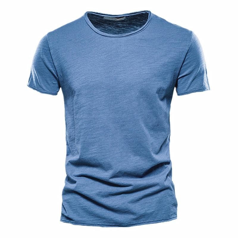 Usegiraffe Brand Quality Elasticity T-Shirt Men's O-neck Slim Fit 100% Cotton T-shirt Fashion Short Sleeve T Shirt Men's Tops Casual Tshirt S blue