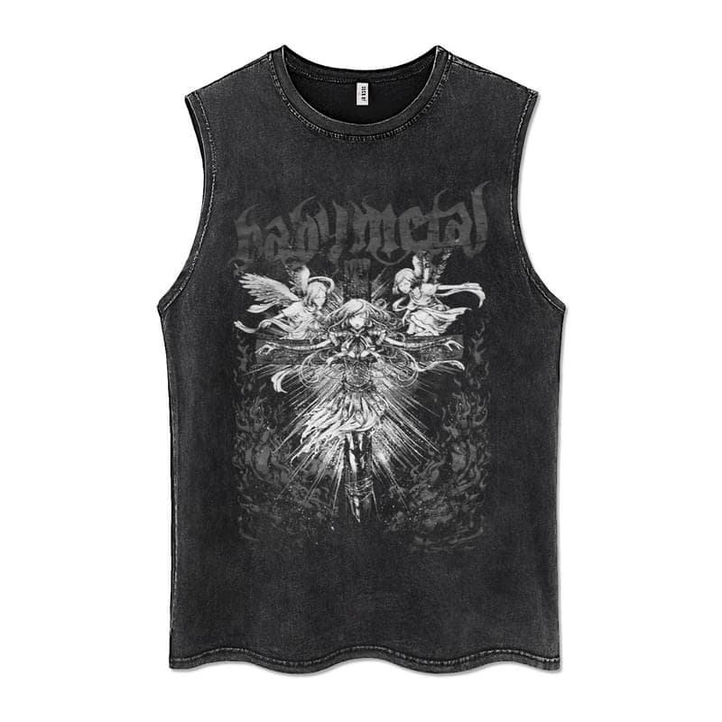 Summer Men Washed Vest Vintage T Shirt Gothic Tshirts Streetwear Punk T Shirts Unisex Sleeveless Vest Top Y2k Short Sleeve Shirt XL
