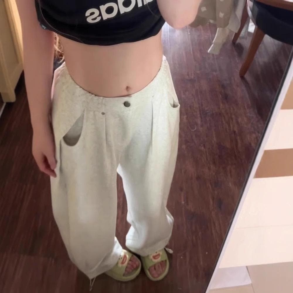 Three-dimensional Waist-head Retro Sports Pants for Women's Autumn Floor Trousers Loose Wide-leg Casual Pants XL