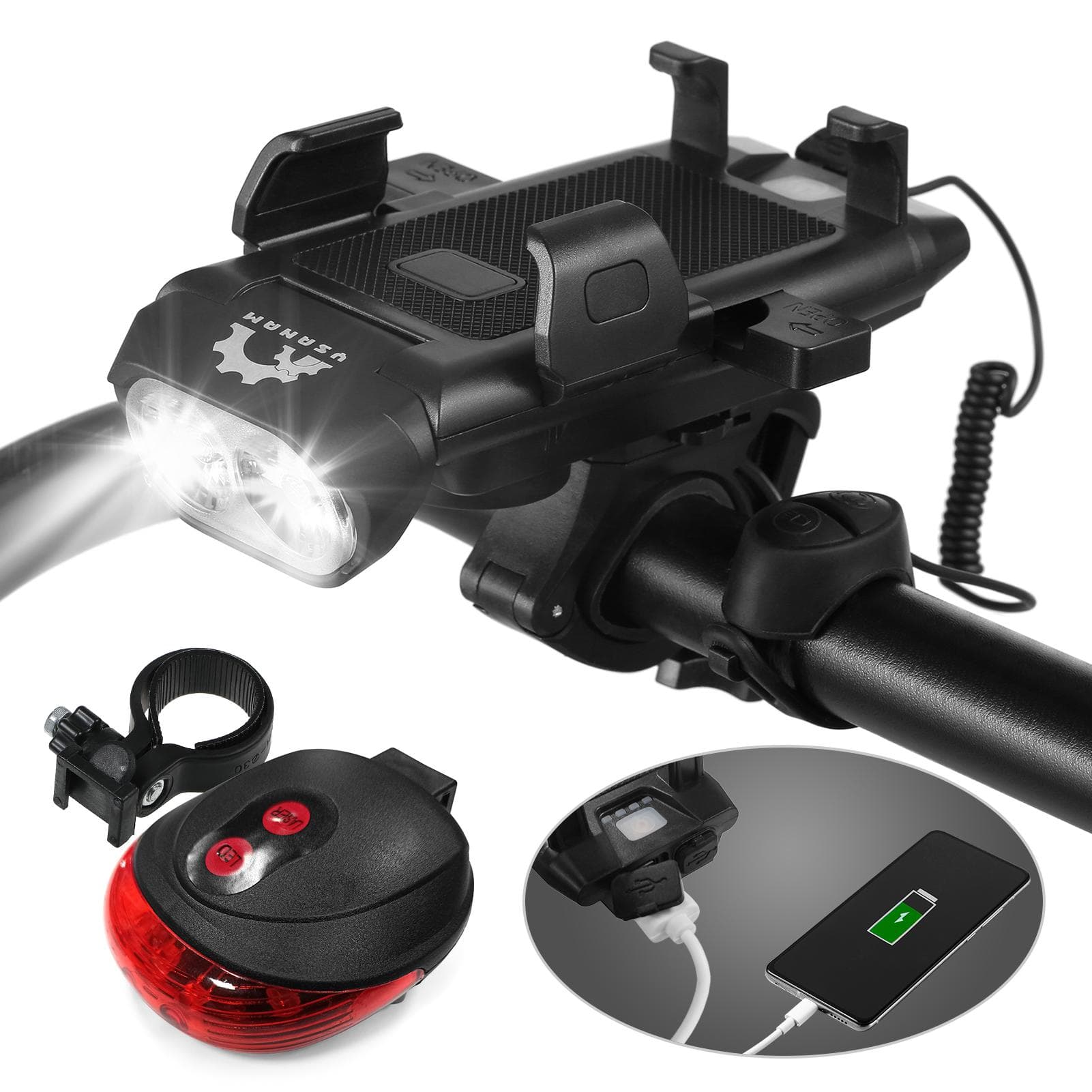 Bike Light Set Bicycle Front and Rear Light 4 in 1 USB Rechargeable Waterproof Bicycle LED Bike light set