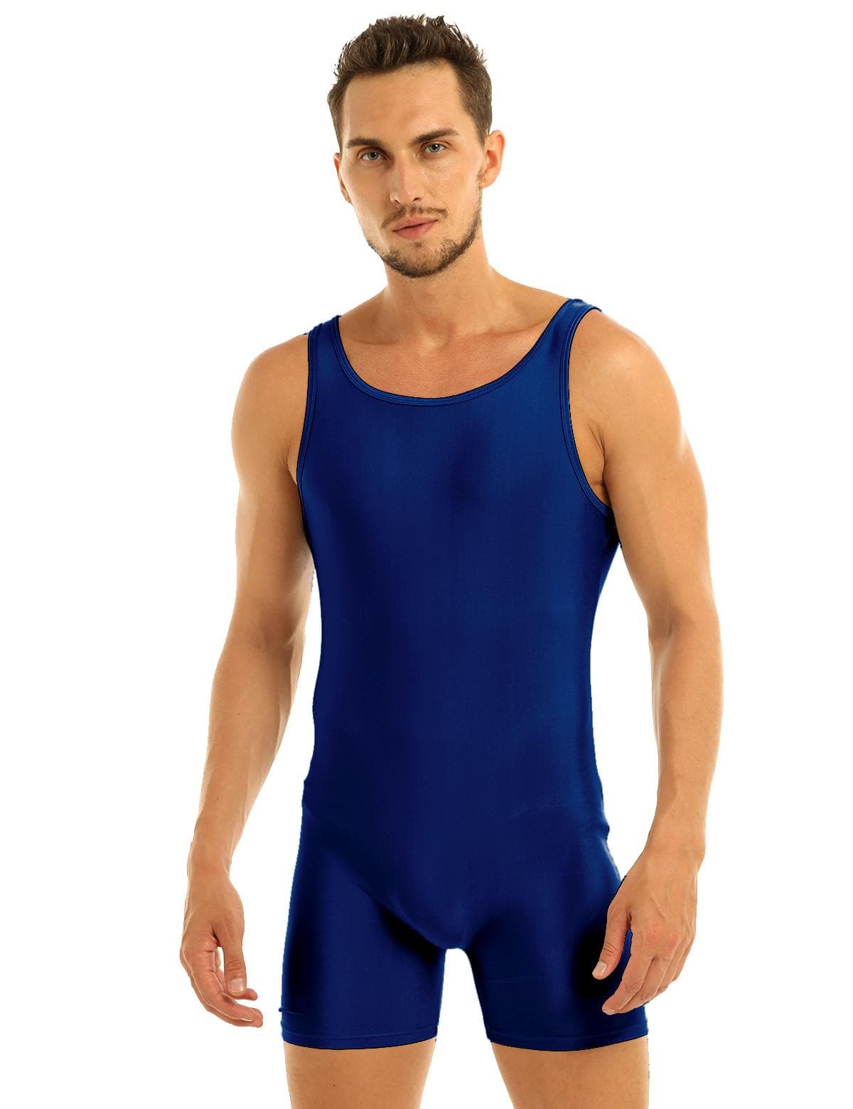 Men's One Piece Boxer Shorts Rompers Modified Wrestling Singlet Bodysuit Workout Sports Leotard 2XL navy blue
