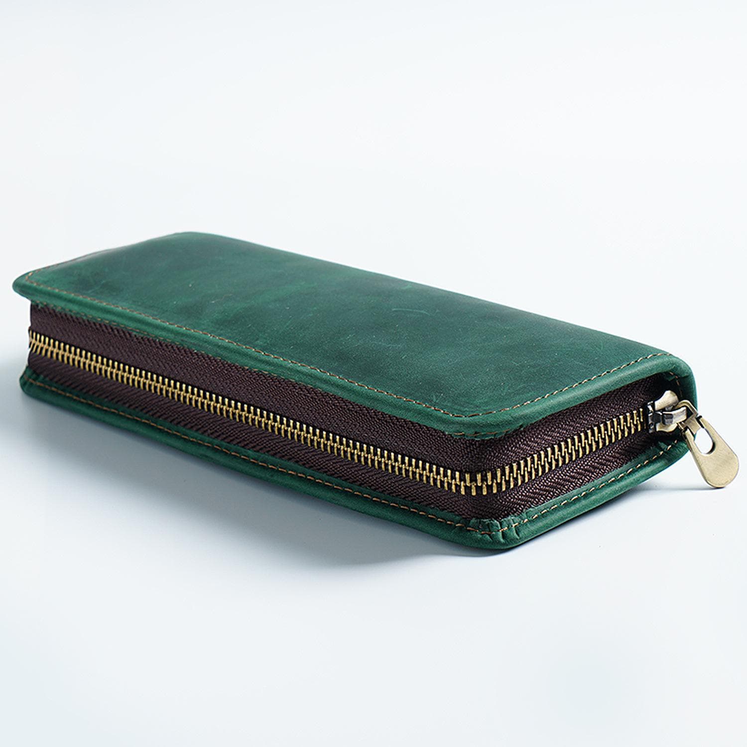 Leather Pencilcase Multi-functional Cowhide Pen Case with Pen Holder Organizer Stationery Office School Supplies green