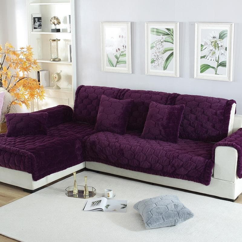 Winter Plush Sofa Cushion Thickened Plush Wide Border Slide Sofa Cover 70*120 purple